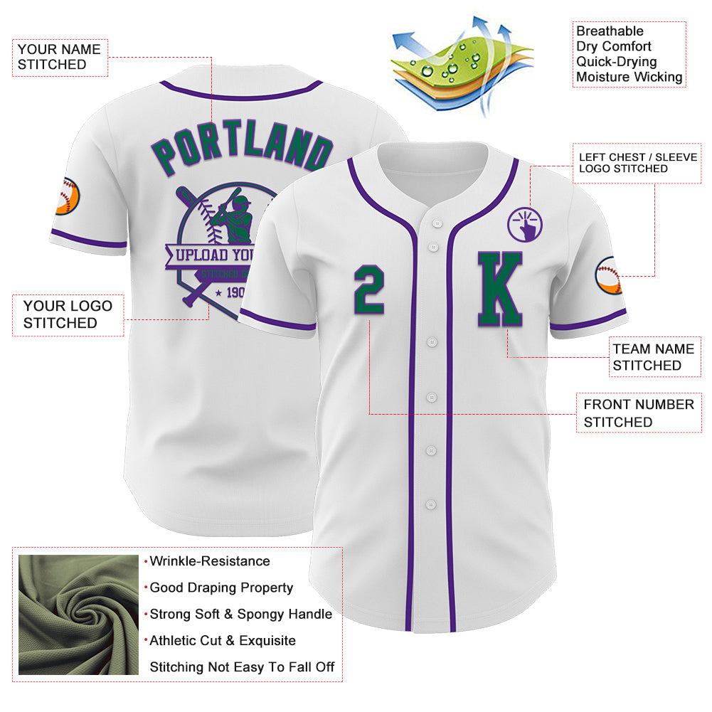 Custom White Kelly Green-Purple Authentic Baseball Jersey - Sky-Custom