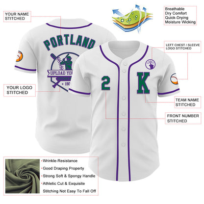 Custom White Kelly Green-Purple Authentic Baseball Jersey - Sky-Custom