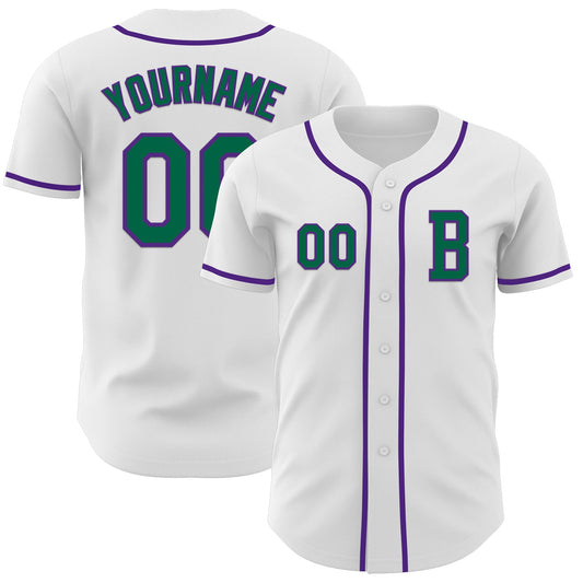 Custom White Kelly Green-Purple Authentic Baseball Jersey - Sky-Custom