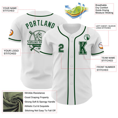 Custom White Green Authentic Baseball Jersey - Sky-Custom