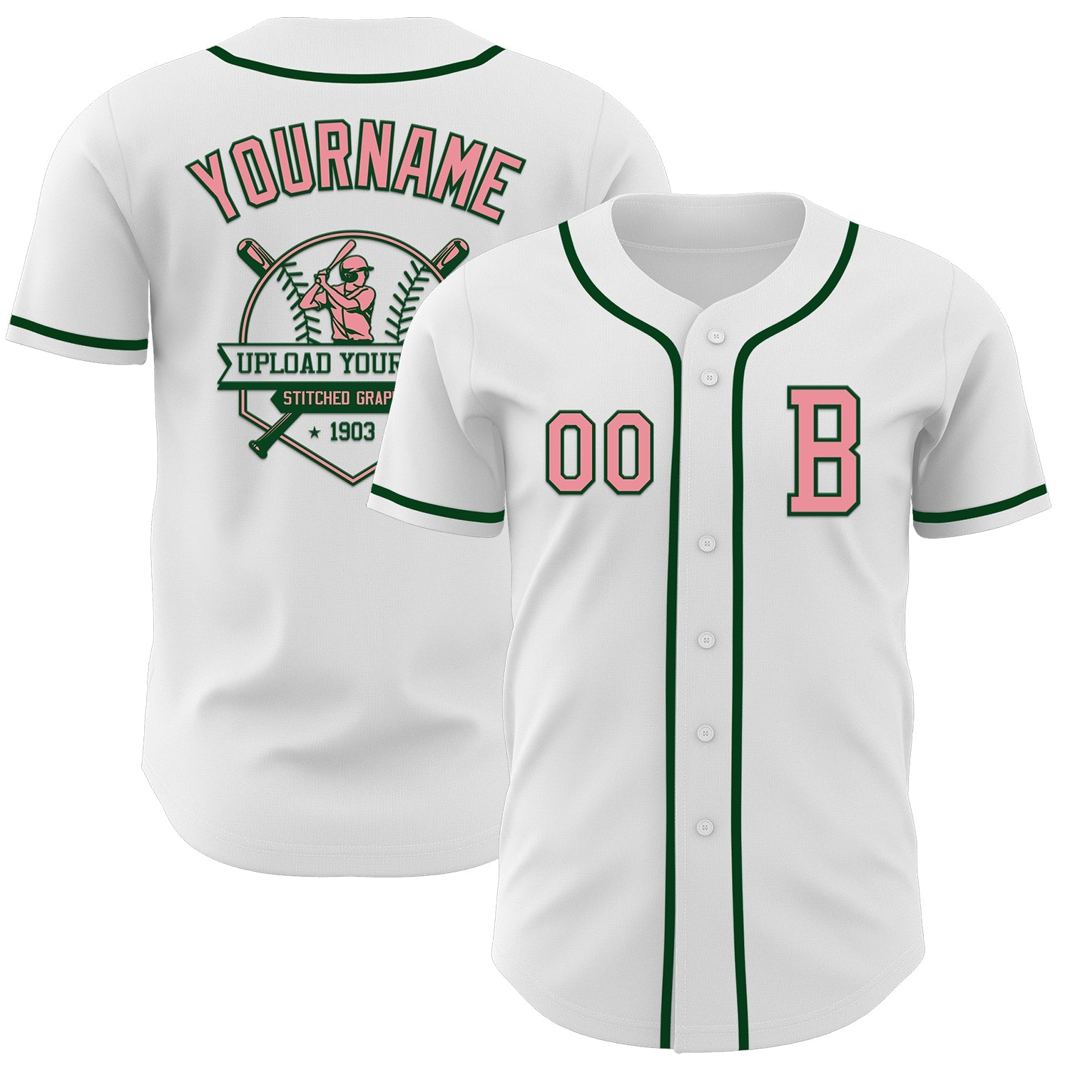 Custom White Medium Pink-Green Authentic Baseball Jersey - Sky-Custom