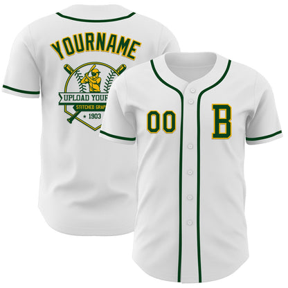 Custom White Green-Gold Authentic Baseball Jersey - Sky-Custom