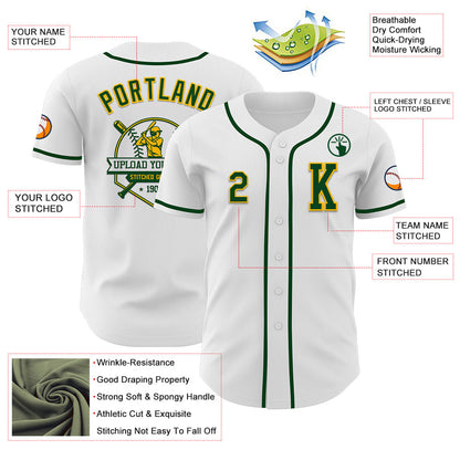 Custom White Green-Gold Authentic Baseball Jersey - Sky-Custom