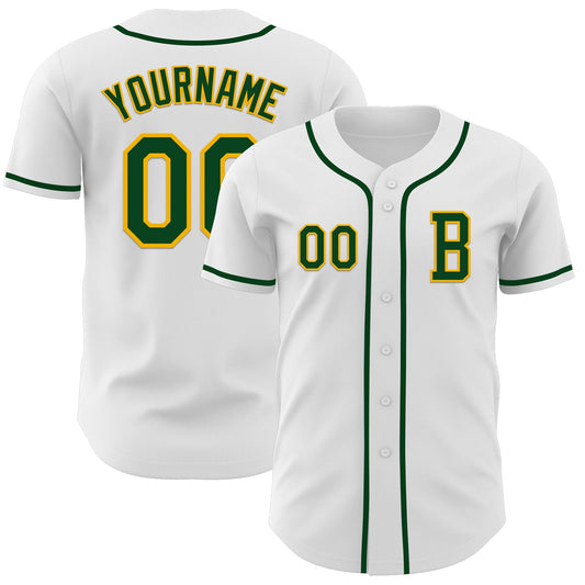 Custom White Green-Gold Authentic Baseball Jersey - Sky-Custom