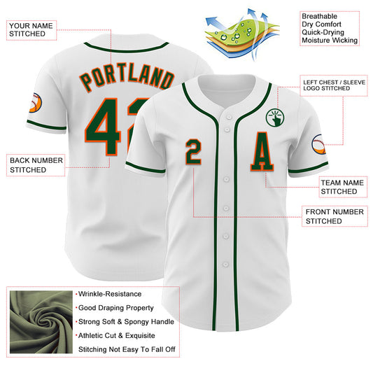 Custom White Green-Orange Authentic Baseball Jersey - Sky-Custom
