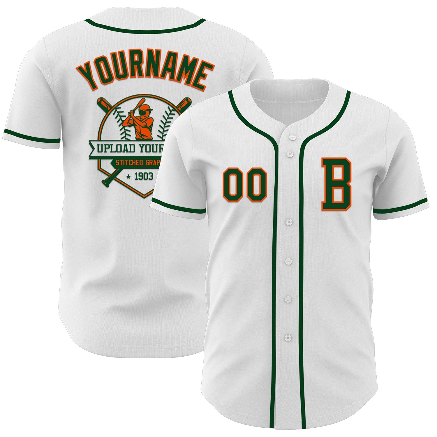 Custom White Green-Orange Authentic Baseball Jersey - Sky-Custom