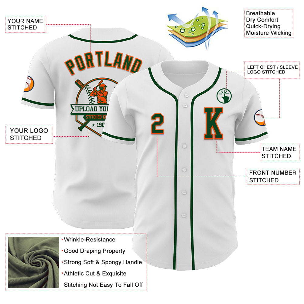 Custom White Green-Orange Authentic Baseball Jersey - Sky-Custom