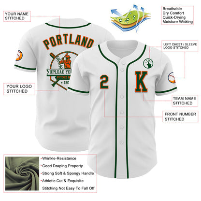 Custom White Green-Orange Authentic Baseball Jersey - Sky-Custom