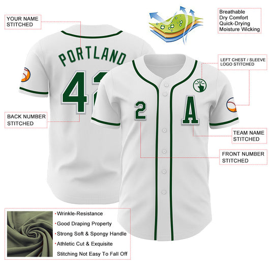 Custom White Green-Gray Authentic Baseball Jersey - Sky-Custom