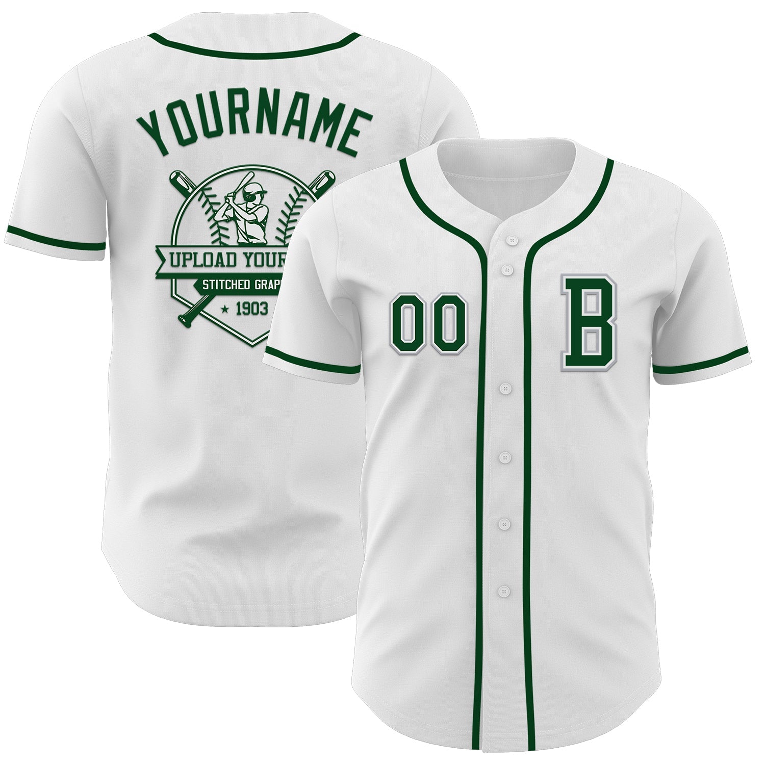 Custom White Green-Gray Authentic Baseball Jersey - Sky-Custom