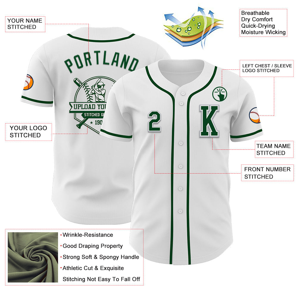 Custom White Green-Gray Authentic Baseball Jersey - Sky-Custom