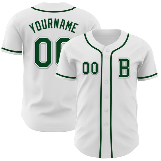 Custom White Green-Gray Authentic Baseball Jersey - Sky-Custom