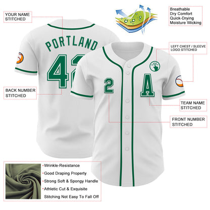 Custom White Kelly Green Authentic Baseball Jersey - Sky-Custom