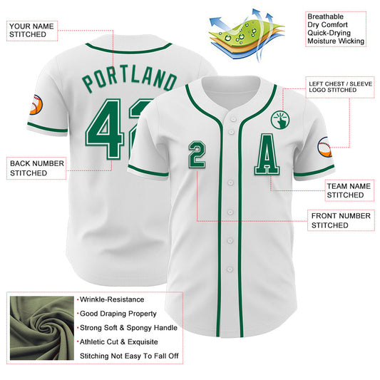 Custom White Kelly Green Authentic Baseball Jersey - Sky-Custom