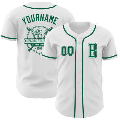 Custom White Kelly Green Authentic Baseball Jersey - Sky-Custom