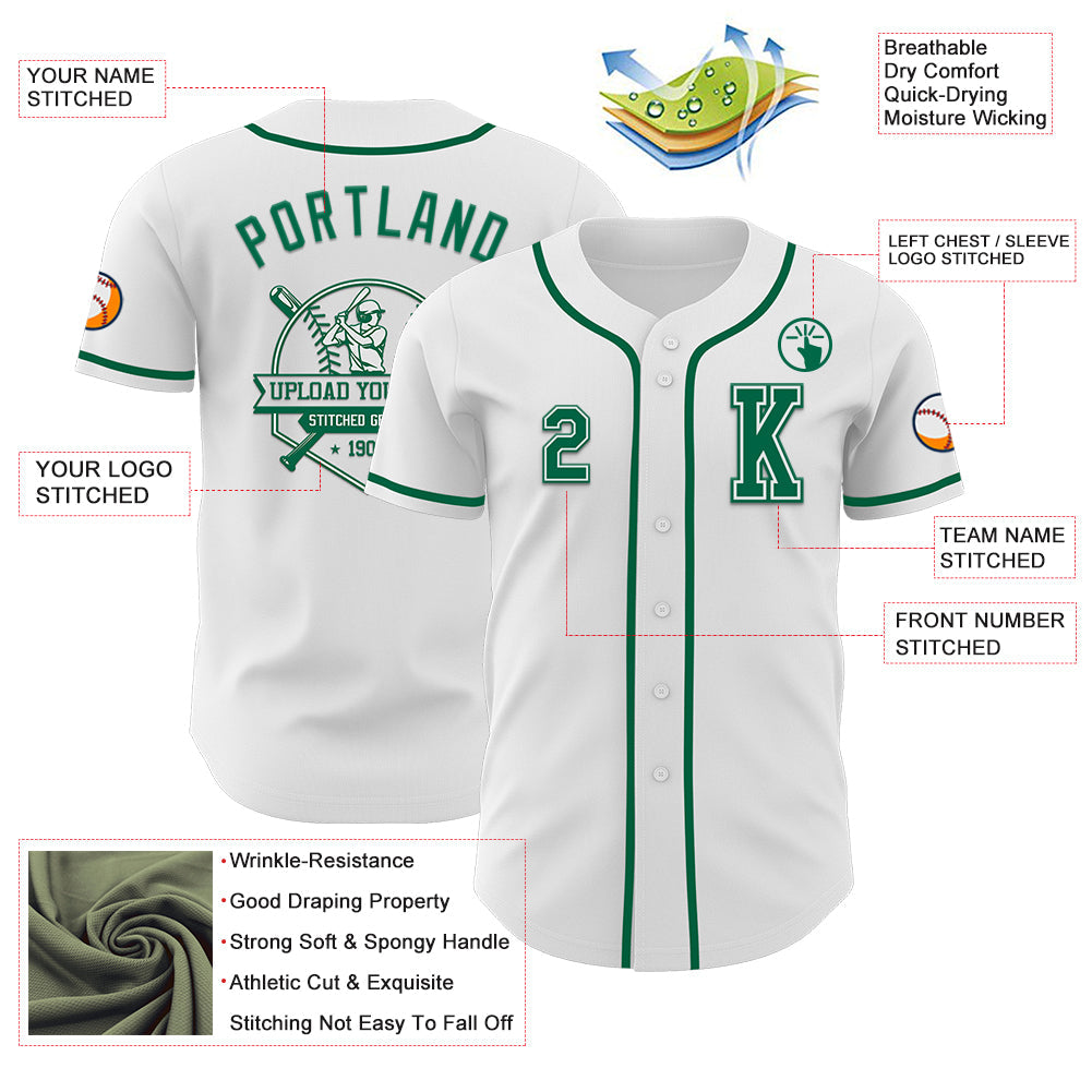 Custom White Kelly Green Authentic Baseball Jersey - Sky-Custom