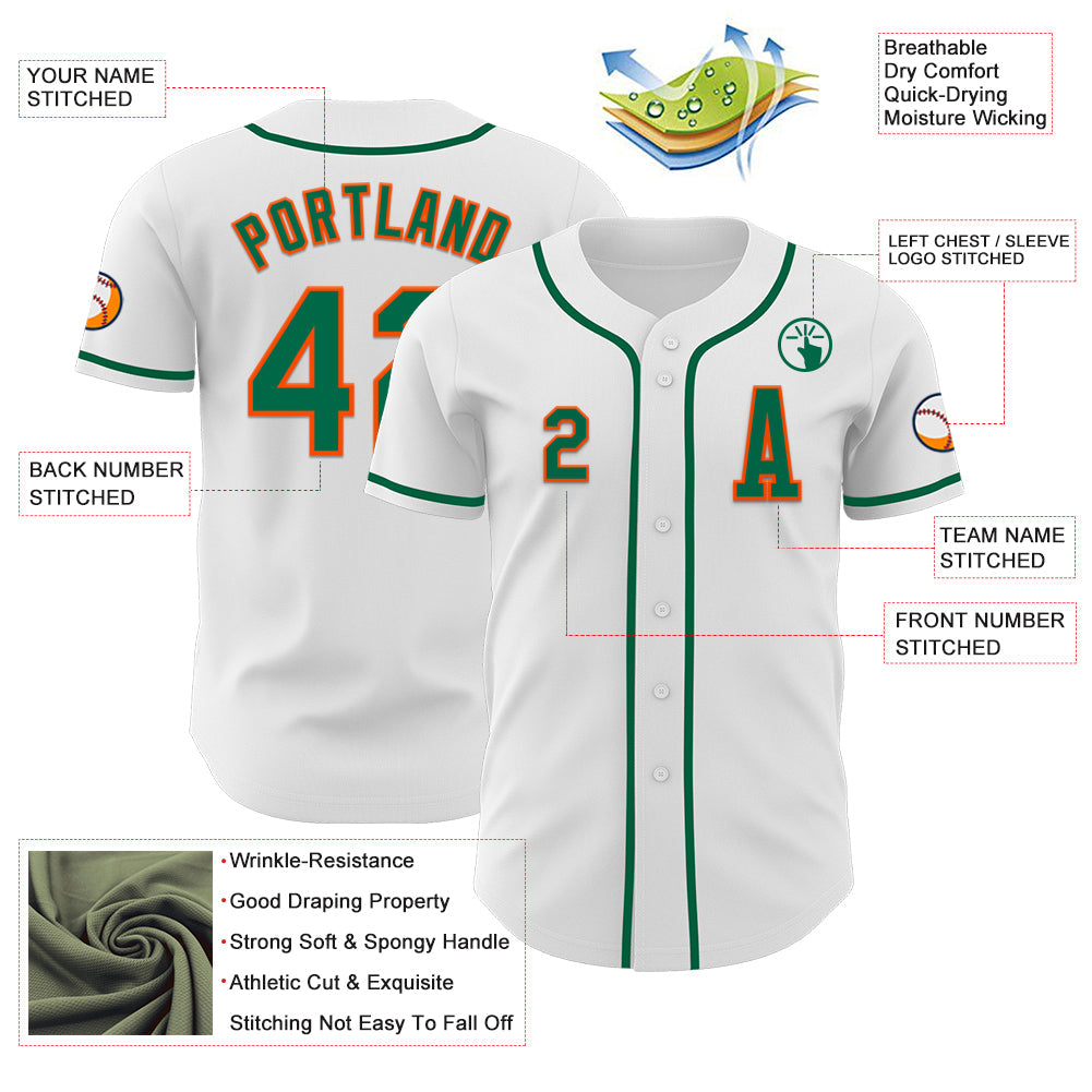 Custom White Kelly Green-Orange Authentic Baseball Jersey - Sky-Custom