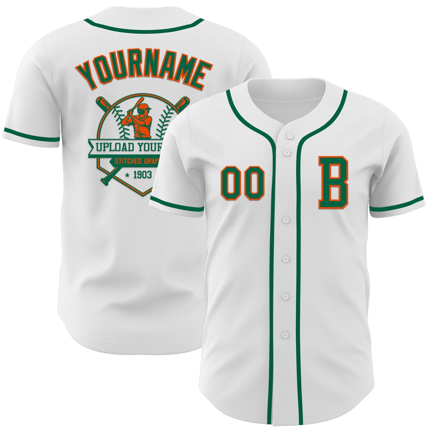 Custom White Kelly Green-Orange Authentic Baseball Jersey - Sky-Custom