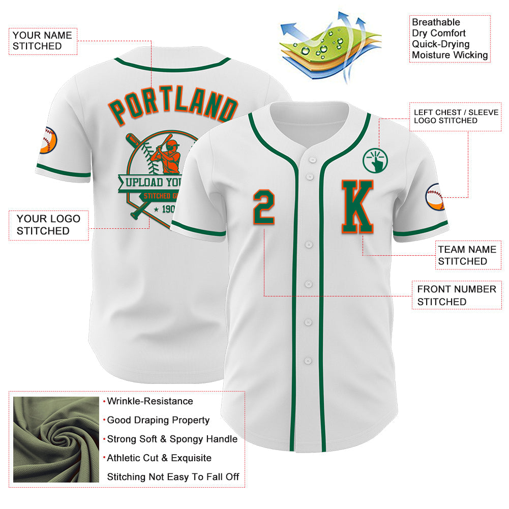 Custom White Kelly Green-Orange Authentic Baseball Jersey - Sky-Custom