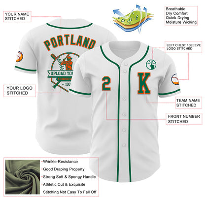 Custom White Kelly Green-Orange Authentic Baseball Jersey - Sky-Custom
