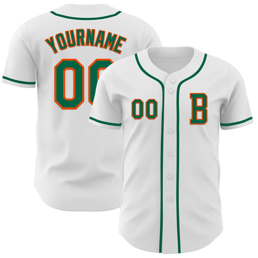 Custom White Kelly Green-Orange Authentic Baseball Jersey - Sky-Custom