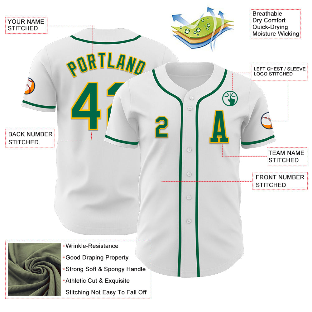 Custom White Kelly Green-Gold Authentic Baseball Jersey - Sky-Custom