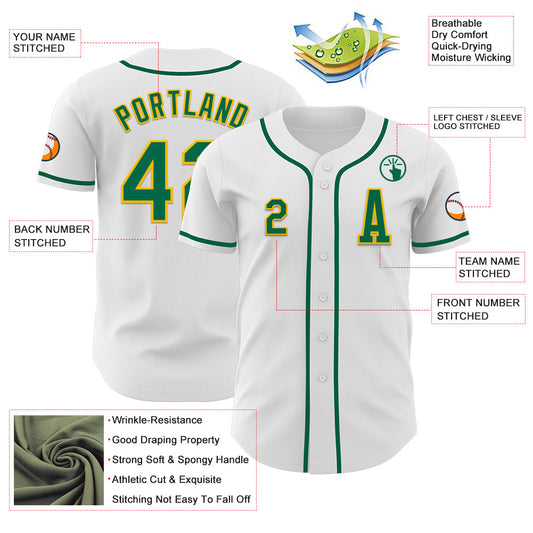 Custom White Kelly Green-Gold Authentic Baseball Jersey - Sky-Custom