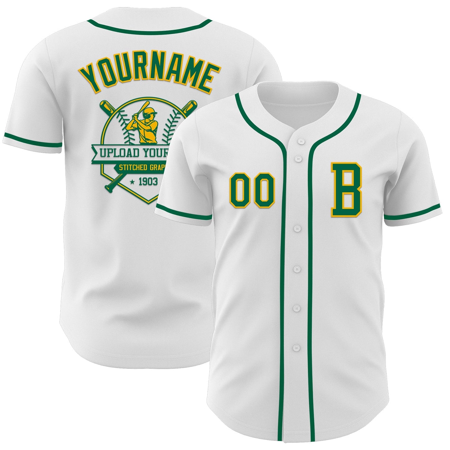 Custom White Kelly Green-Gold Authentic Baseball Jersey - Sky-Custom