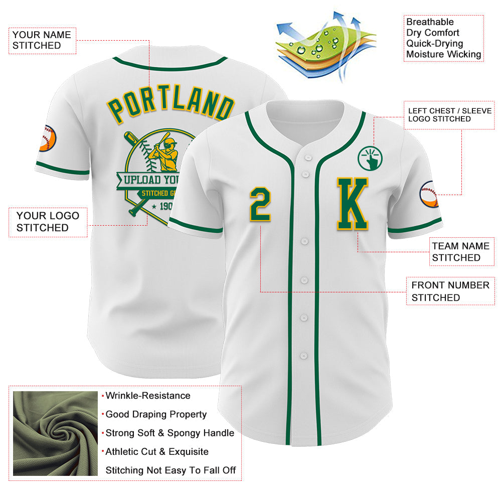 Custom White Kelly Green-Gold Authentic Baseball Jersey - Sky-Custom
