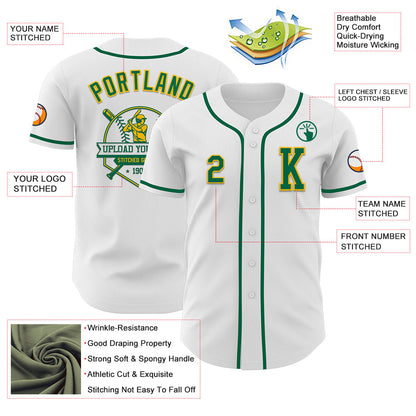 Custom White Kelly Green-Gold Authentic Baseball Jersey - Sky-Custom