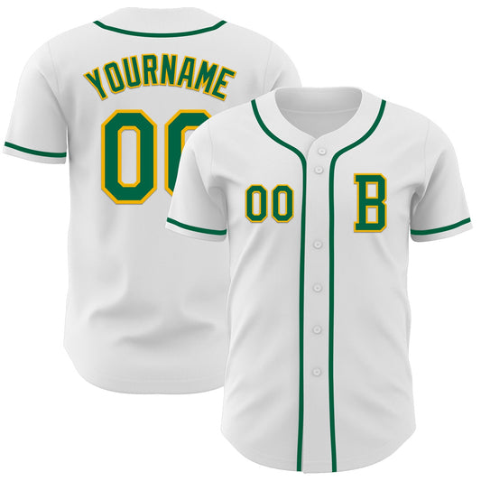 Custom White Kelly Green-Gold Authentic Baseball Jersey - Sky-Custom