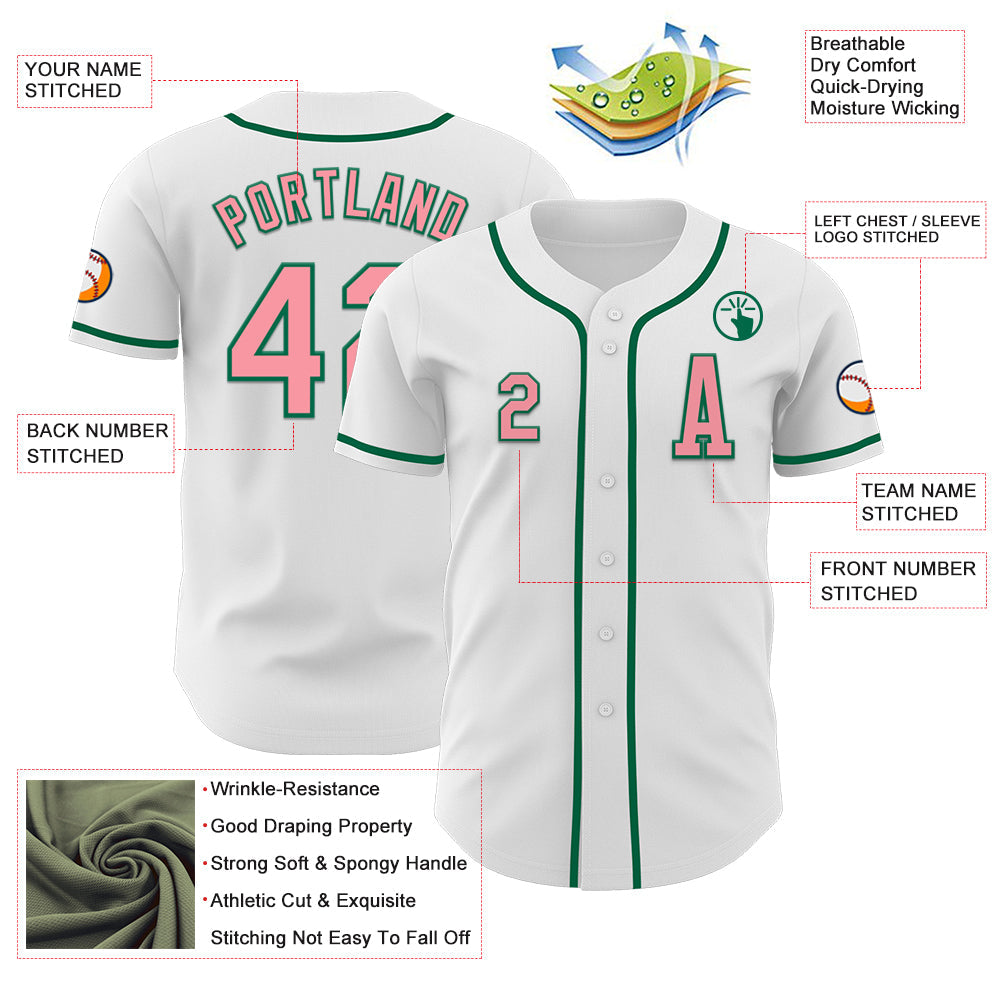 Custom White Medium Pink-Kelly Green Authentic Baseball Jersey - Sky-Custom
