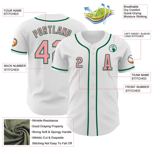 Custom White Medium Pink-Kelly Green Authentic Baseball Jersey - Sky-Custom