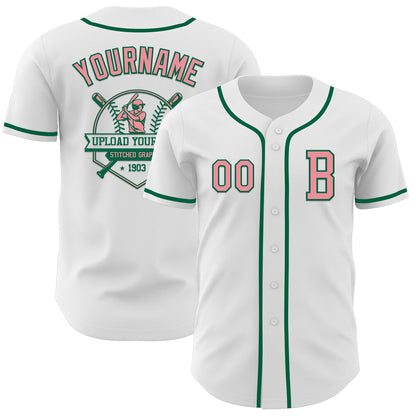 Custom White Medium Pink-Kelly Green Authentic Baseball Jersey - Sky-Custom