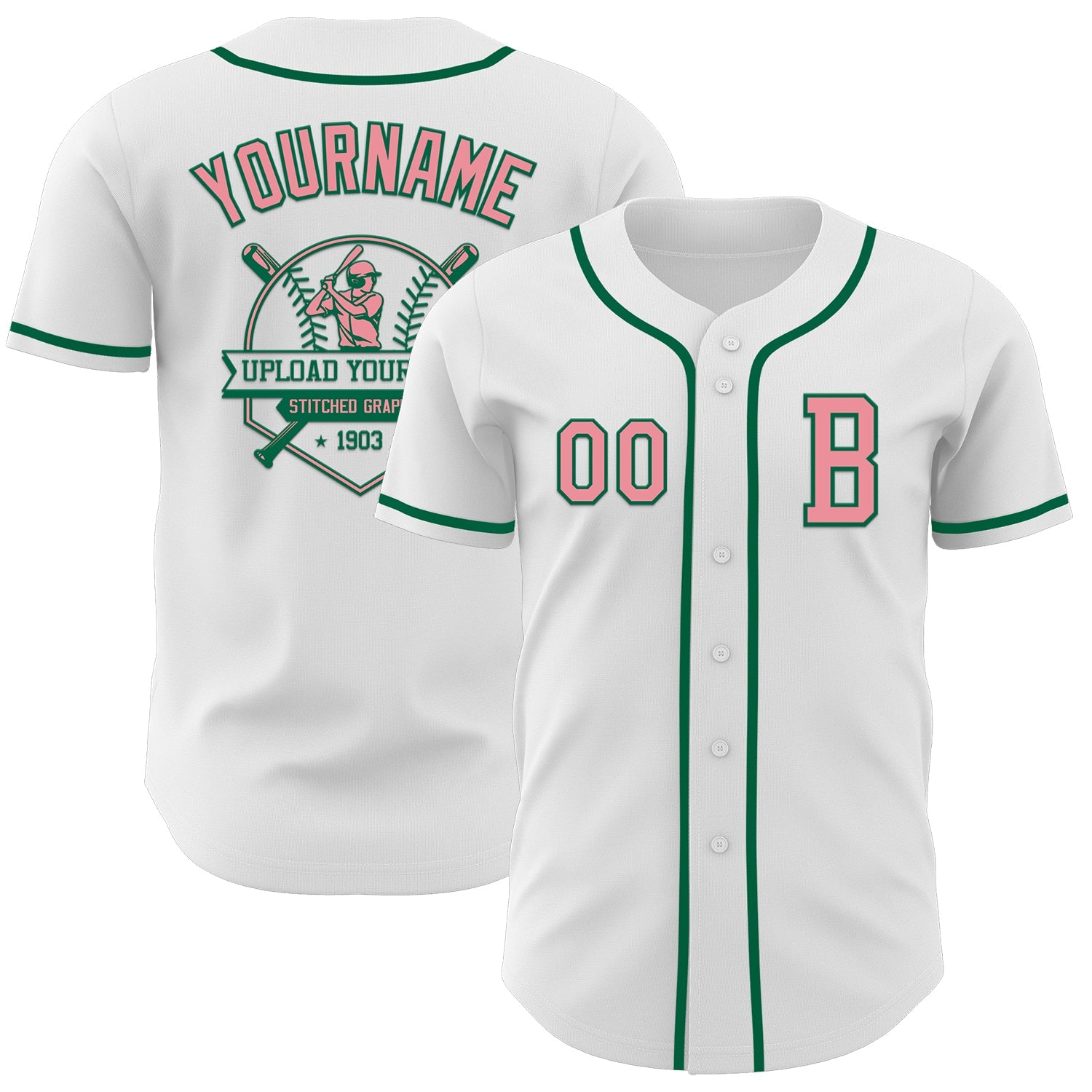 Custom White Medium Pink-Kelly Green Authentic Baseball Jersey - Sky-Custom