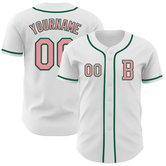 Custom White Medium Pink-Kelly Green Authentic Baseball Jersey - Sky-Custom
