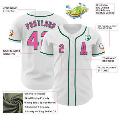Custom White Pink-Kelly Green Authentic Baseball Jersey - Sky-Custom