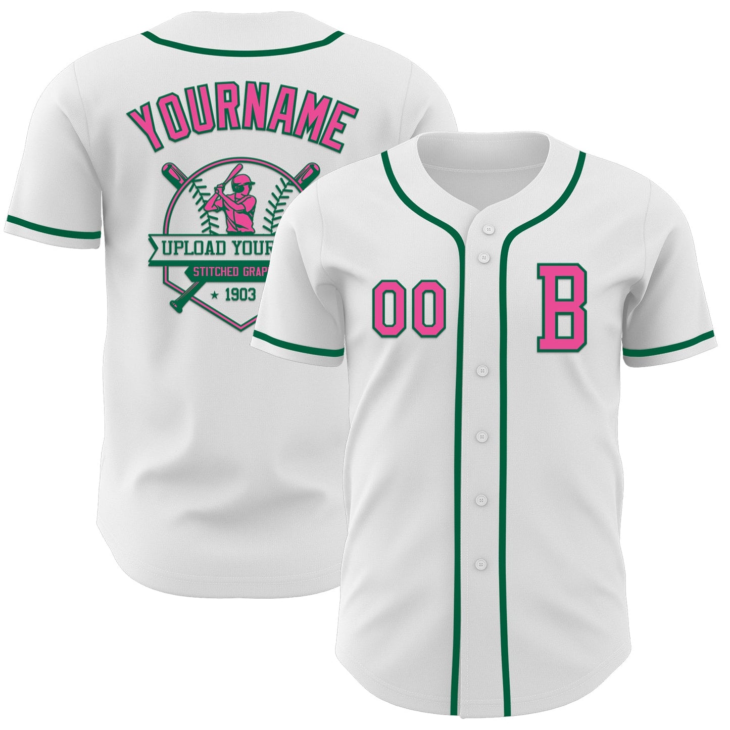 Custom White Pink-Kelly Green Authentic Baseball Jersey - Sky-Custom