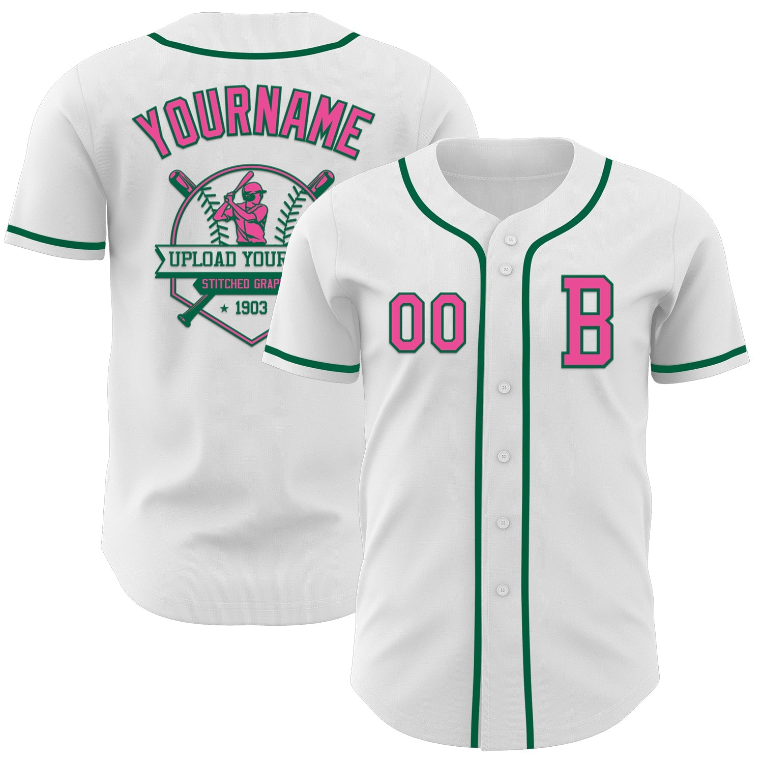 Custom White Pink-Kelly Green Authentic Baseball Jersey - Sky-Custom