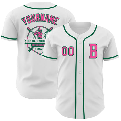 Custom White Pink-Kelly Green Authentic Baseball Jersey - Sky-Custom