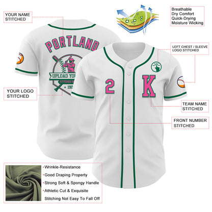 Custom White Pink-Kelly Green Authentic Baseball Jersey - Sky-Custom