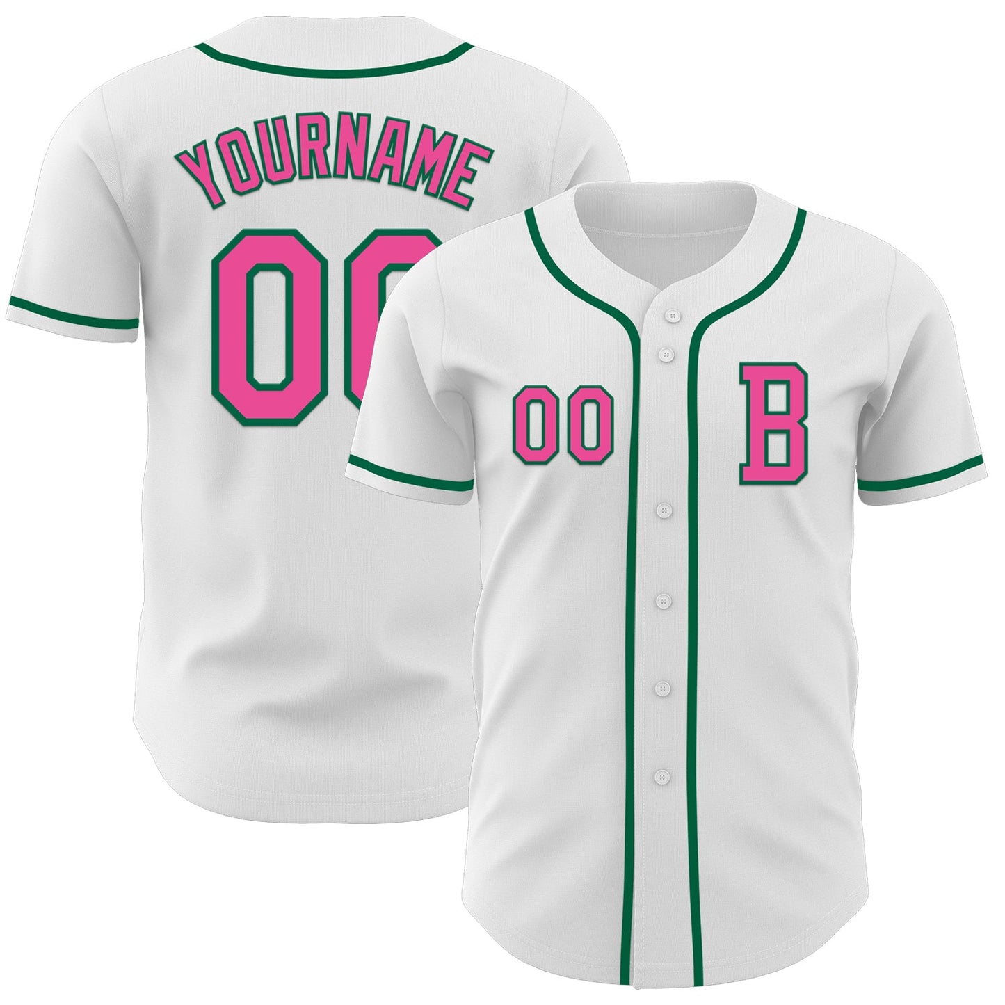 Custom White Pink-Kelly Green Authentic Baseball Jersey - Sky-Custom