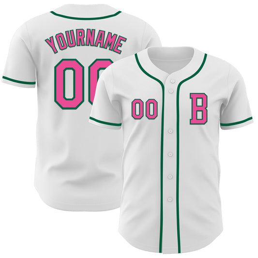 Custom White Pink-Kelly Green Authentic Baseball Jersey - Sky-Custom