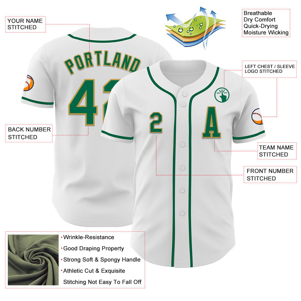 Custom White Kelly Green-Old Gold Authentic Baseball Jersey - Sky-Custom