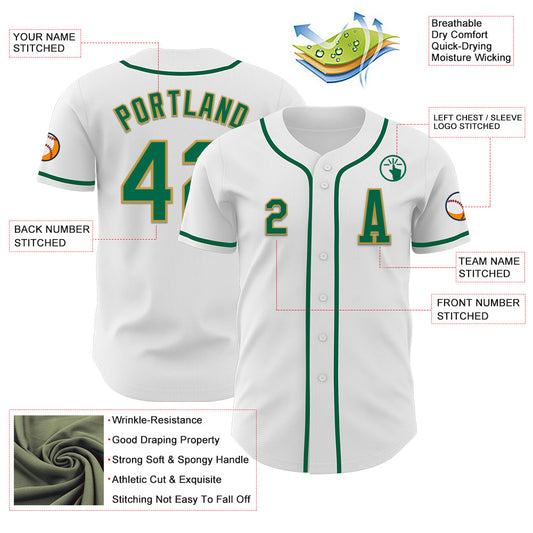 Custom White Kelly Green-Old Gold Authentic Baseball Jersey - Sky-Custom