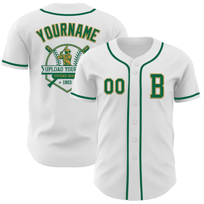 Custom White Kelly Green-Old Gold Authentic Baseball Jersey - Sky-Custom