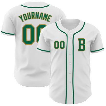 Custom White Kelly Green-Old Gold Authentic Baseball Jersey - Sky-Custom