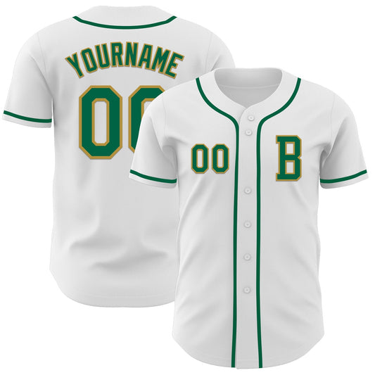 Custom White Kelly Green-Old Gold Authentic Baseball Jersey - Sky-Custom
