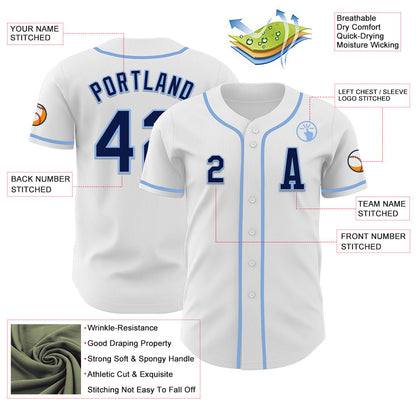 Custom White Navy-Light Blue Authentic Baseball Jersey - Sky-Custom
