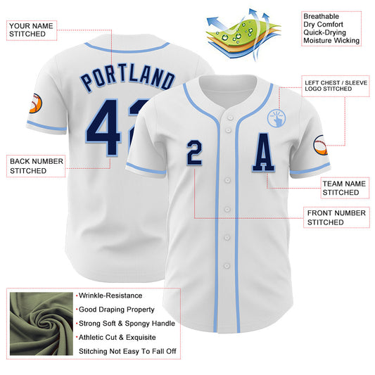 Custom White Navy-Light Blue Authentic Baseball Jersey - Sky-Custom